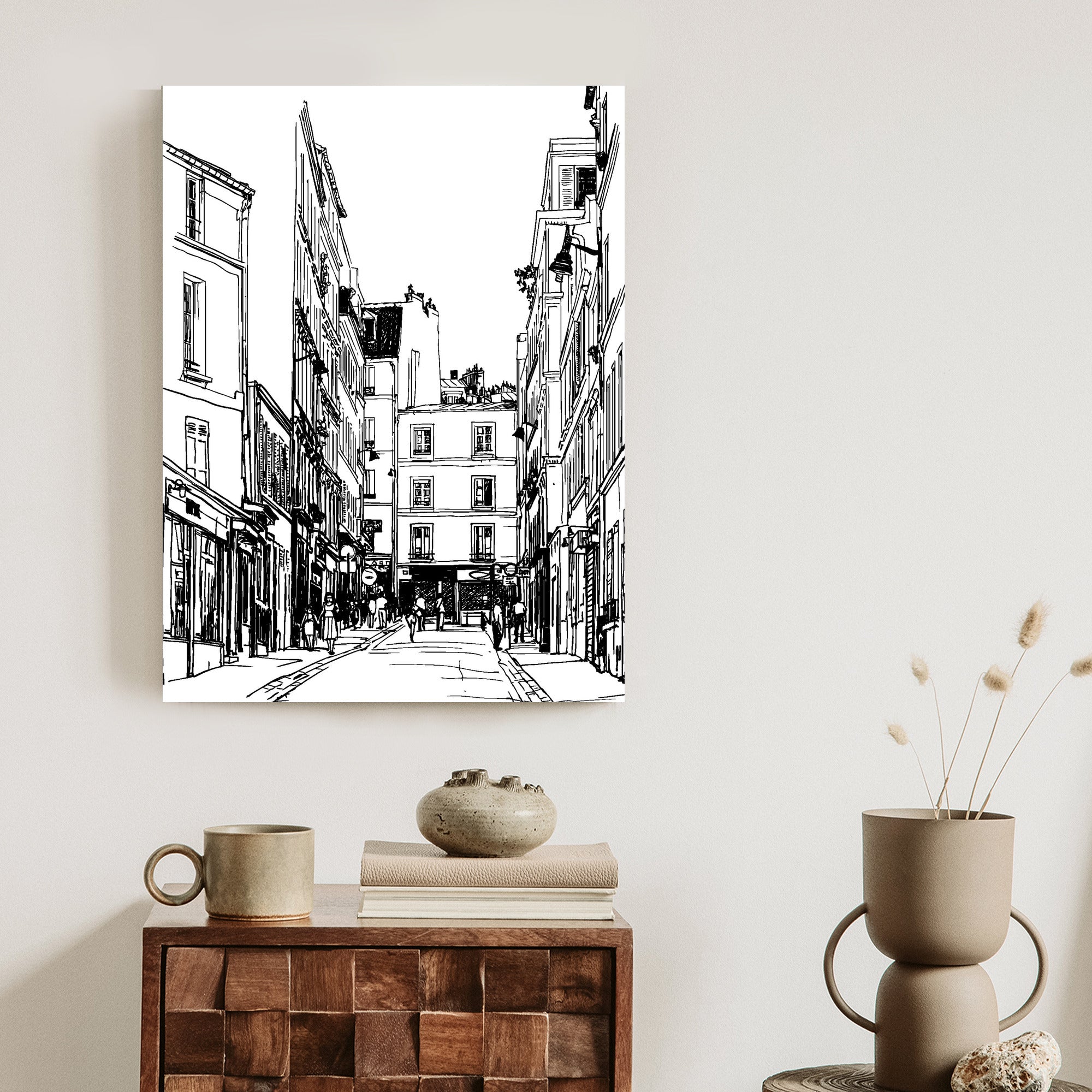Plakat Uliczka Przy Montmartre W Paryżu - Szkic Rama Aluminiowa Kolor Czarny