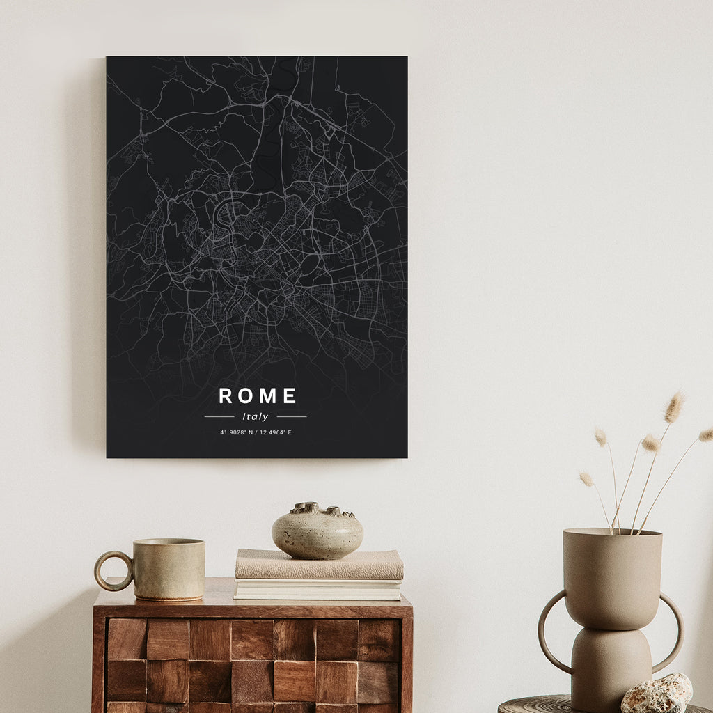 Plakat Mapa Rzymu W Minimalistycznym Stylu Rama Aluminiowa Kolor Czarny