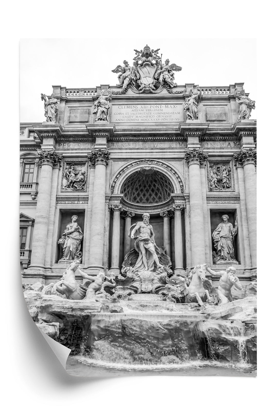 Plakat Fontanna Di Trevi W Rzymie Z Posągami W Czerni I Bieli Rama Aluminiowa Kolor Czarny