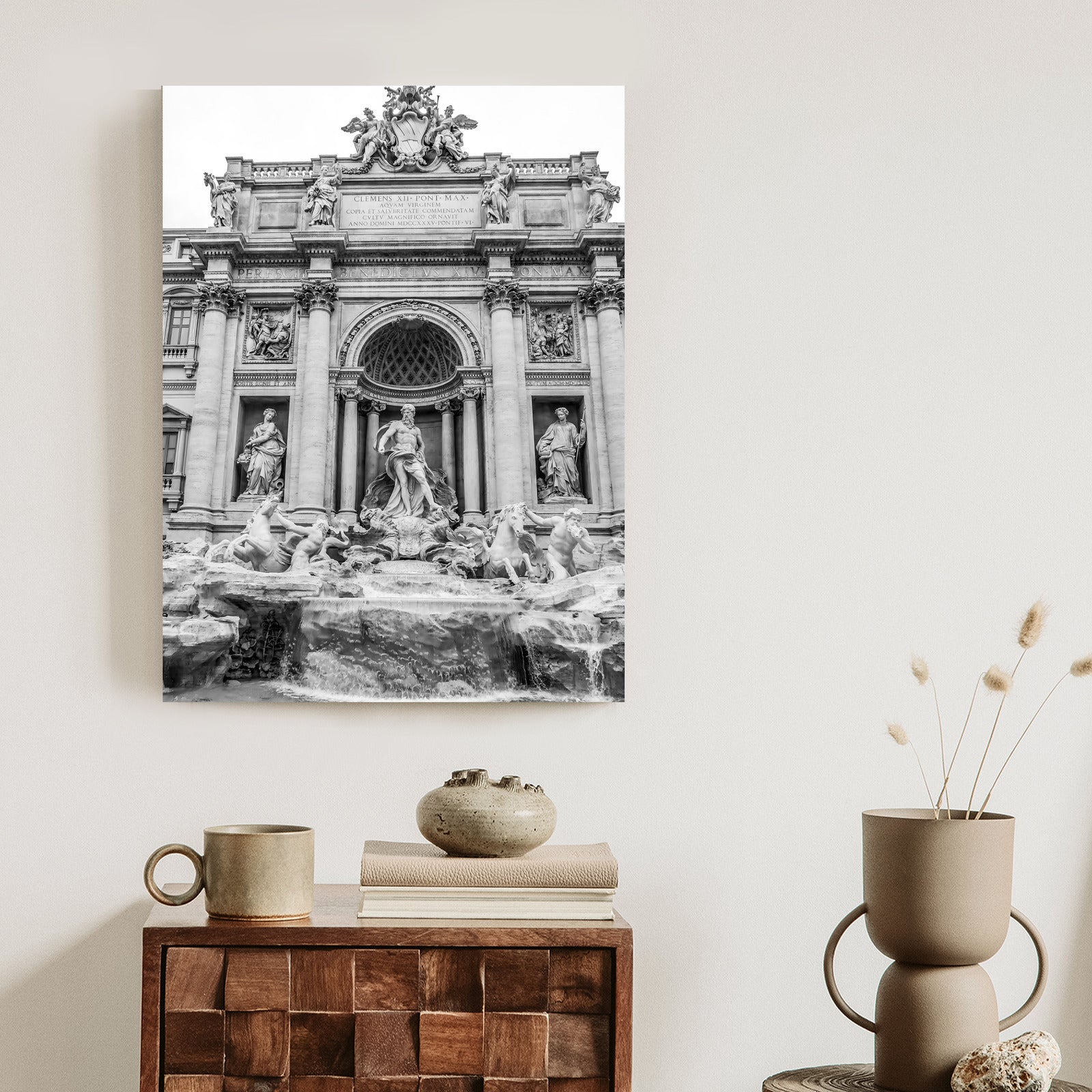 Plakat Fontanna Di Trevi W Rzymie Z Posągami W Czerni I Bieli Rama Aluminiowa Kolor Czarny