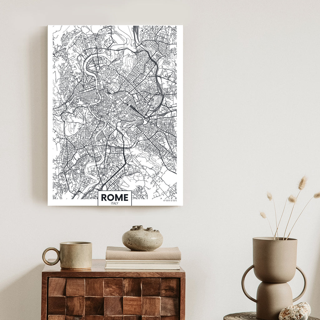 Plakat Rzym Czarno Biała Mapa Miasta Rama Aluminiowa Kolor Czarny