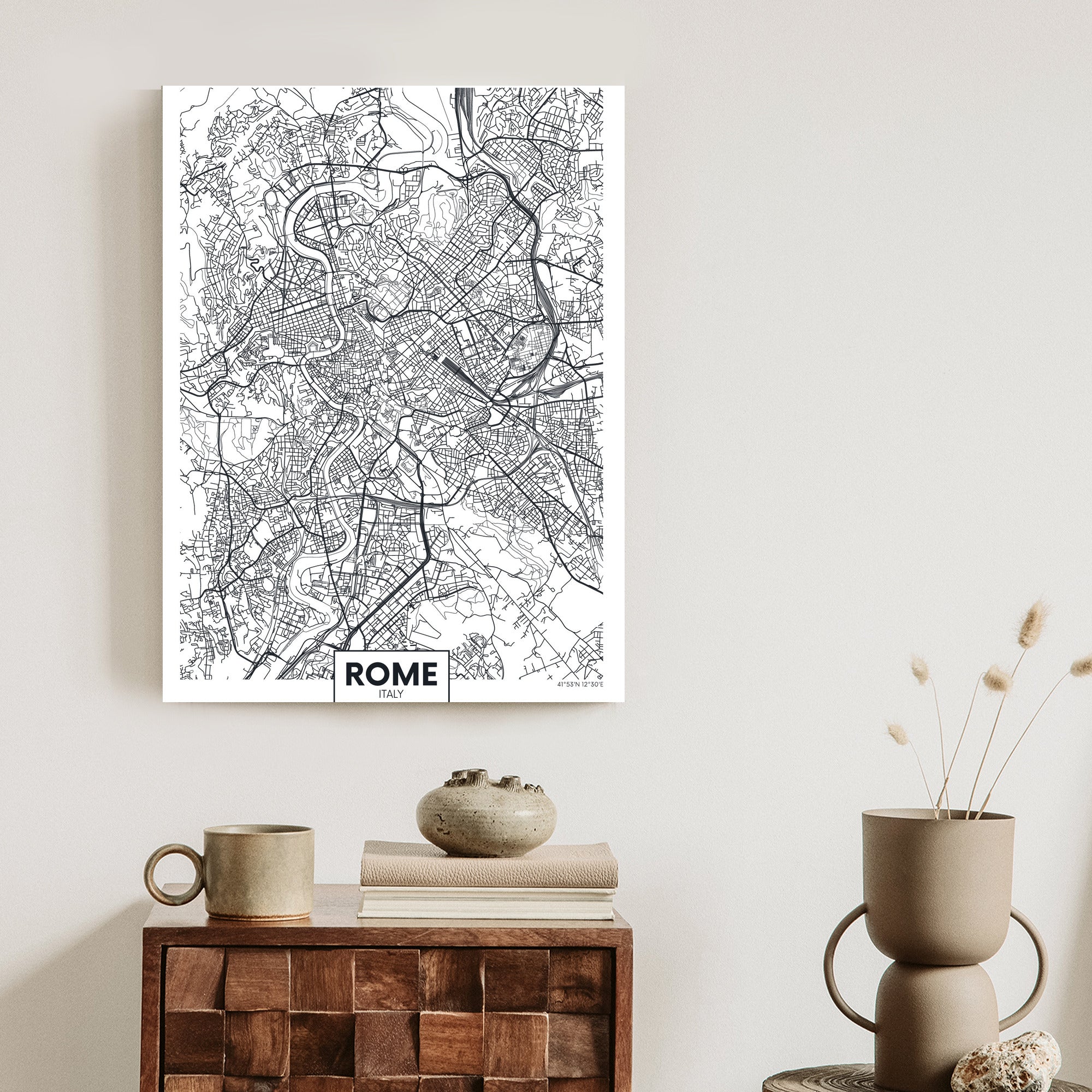 Plakat Rzym Czarno Biała Mapa Miasta Rama Aluminiowa Kolor Czarny