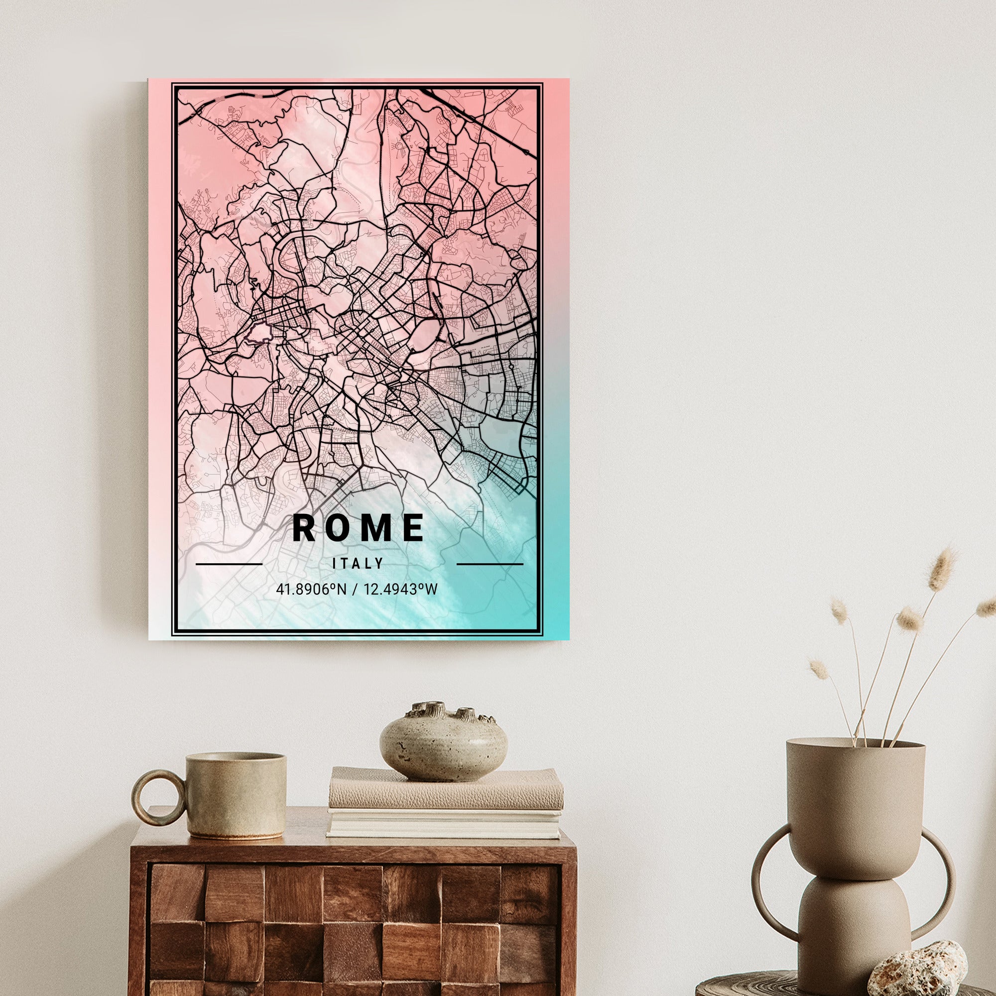 Plakat Mapa Rzymu Na Akwarelowym Tle Rama Aluminiowa Kolor Czarny