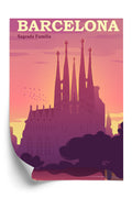 Plakat Barcelona Sagrada Familia Różowa Ilustracja O Zachodzie Słońca Rama Aluminiowa Kolor Czarny