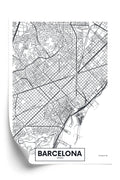 Plakat Czarno-Biała Mapa Barcelony Rama Aluminiowa Kolor Czarny