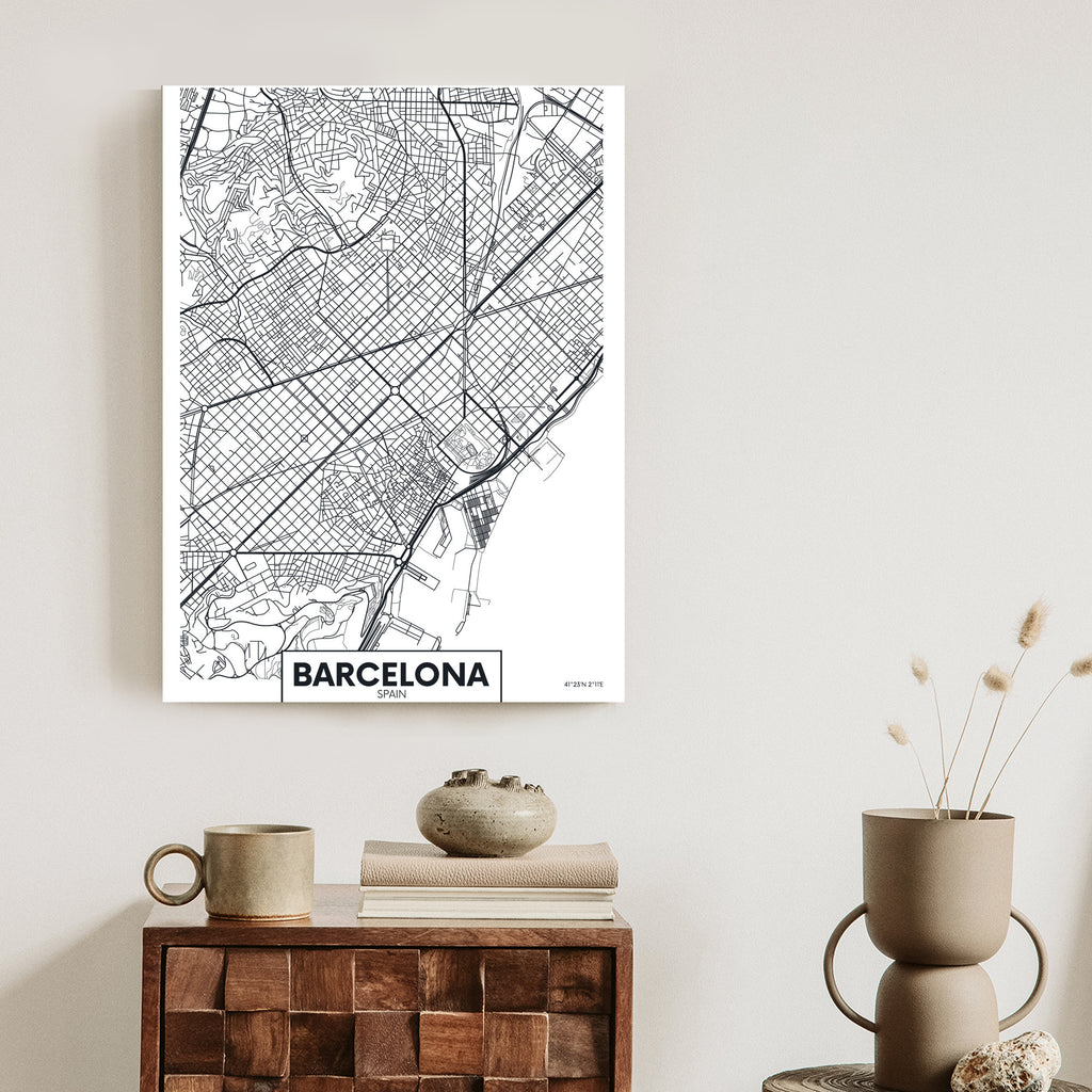 Plakat Czarno-Biała Mapa Barcelony Rama Aluminiowa Kolor Czarny