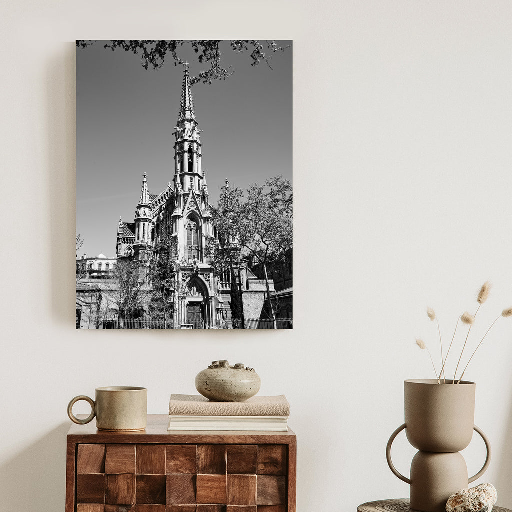 Plakat Czarno Biały Kościół W Barcelonie Rama Aluminiowa Kolor Czarny