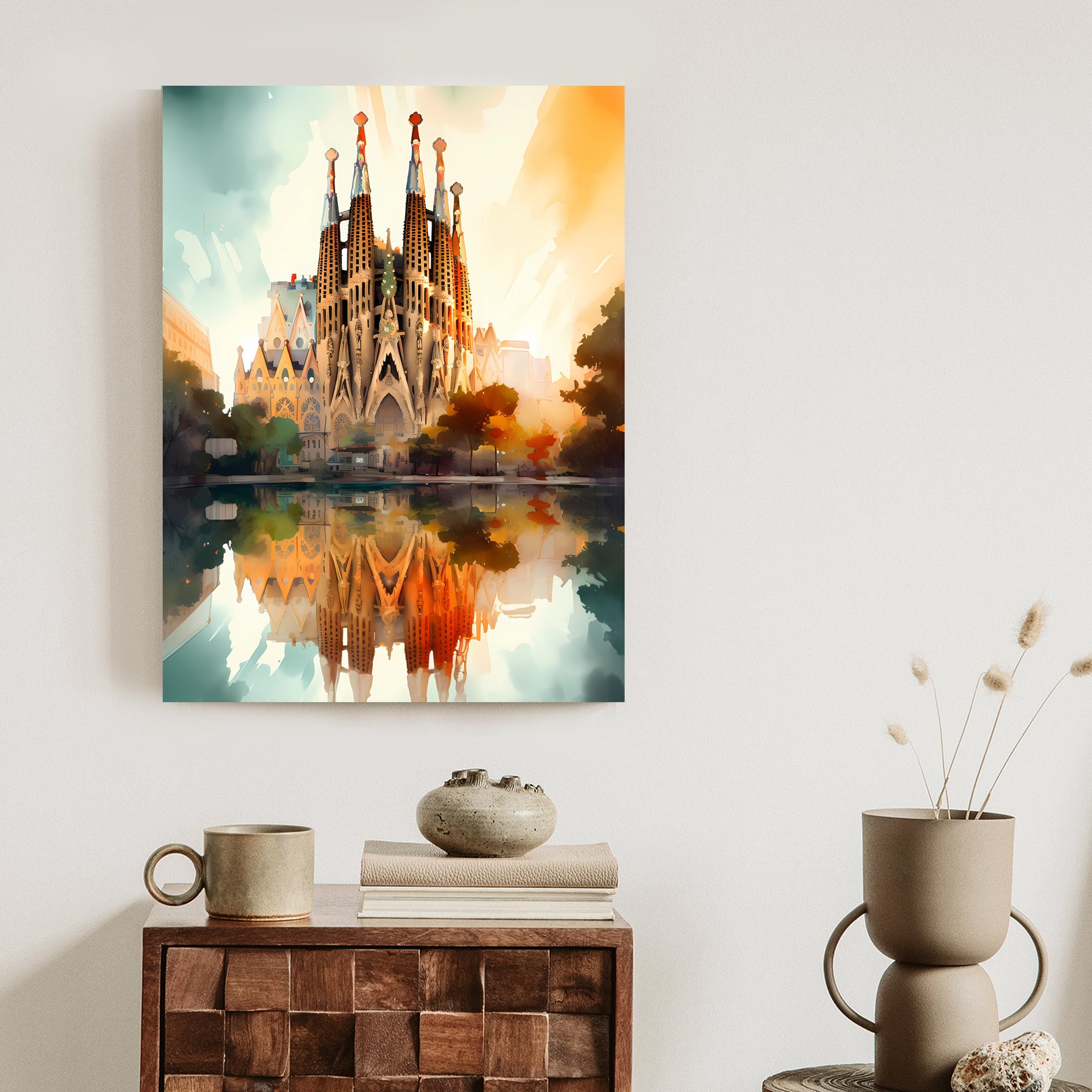 Plakat Kościół Sagrada Familia Malowany Akwarelą Rama Aluminiowa Kolor Czarny