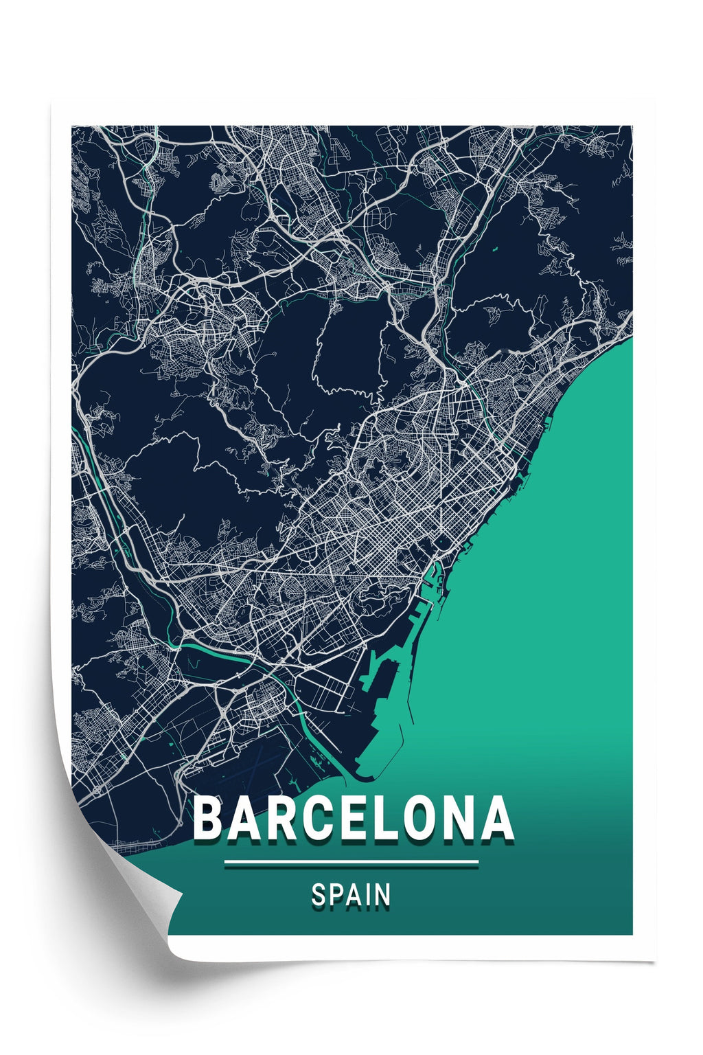 Plakat Granatowa Mapa Barcelony Rama Aluminiowa Kolor Czarny