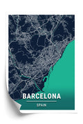 Plakat Granatowa Mapa Barcelony Rama Aluminiowa Kolor Czarny