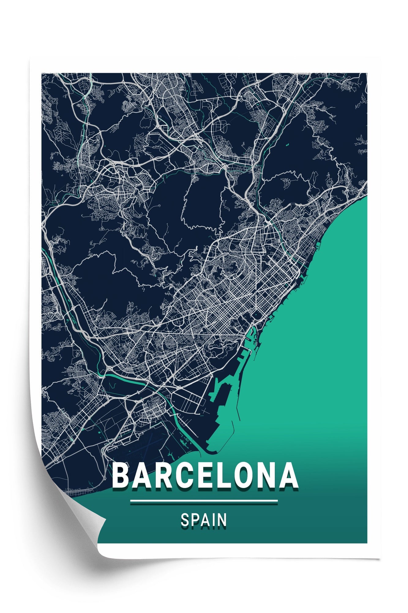 Plakat Granatowa Mapa Barcelony Rama Aluminiowa Kolor Czarny
