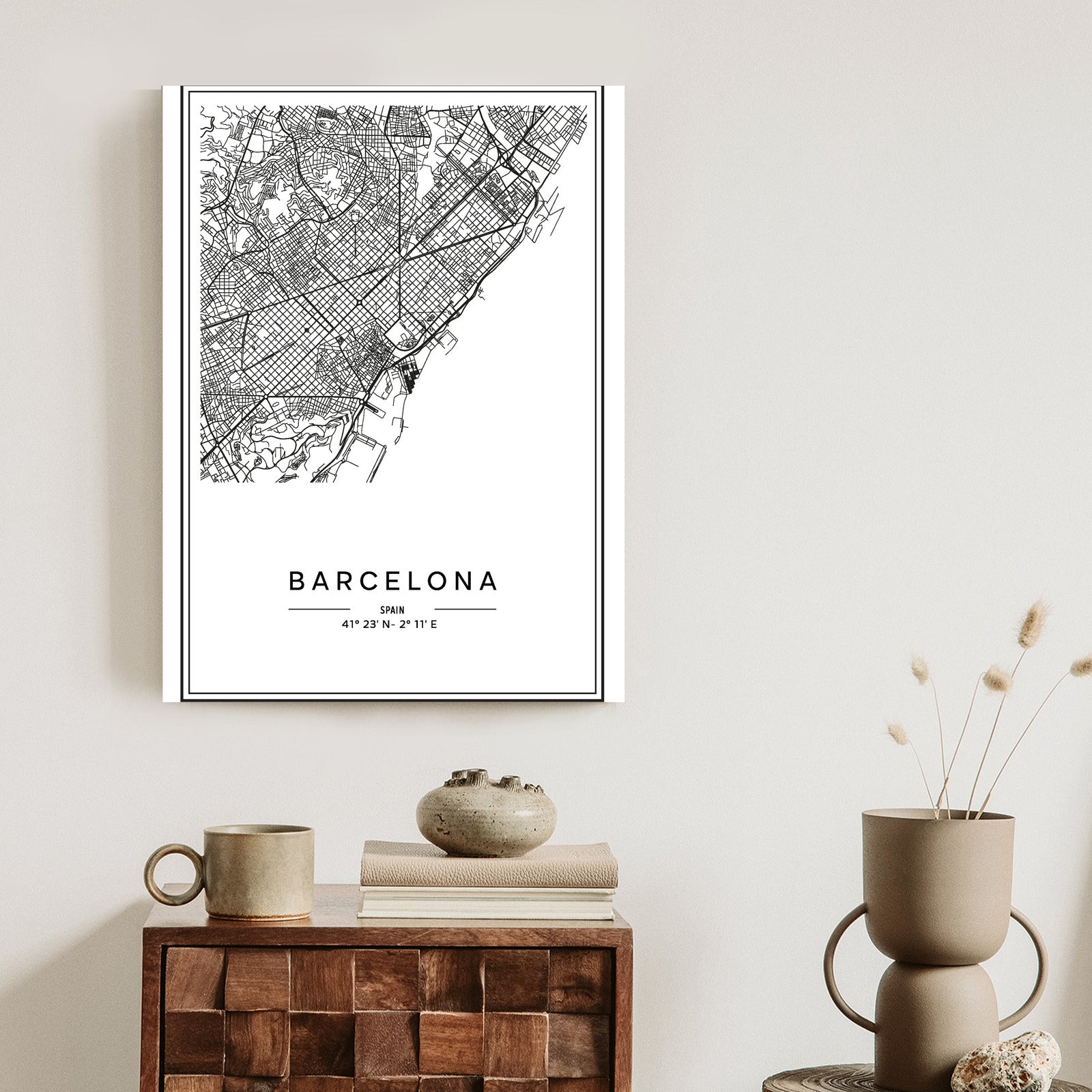 Plakat Mapa Miasta Barcelona W Czerni I Bieli Rama Aluminiowa Kolor Czarny