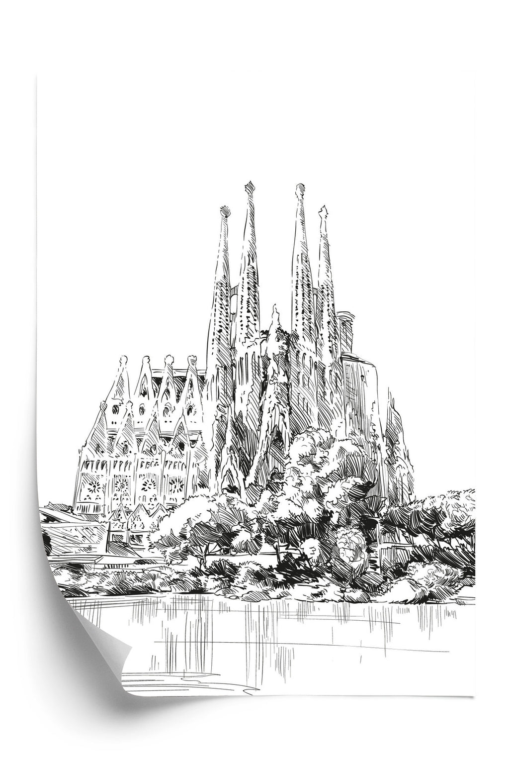 Plakat Bazylika Sagrada Familia Szkic Rama Aluminiowa Kolor Czarny