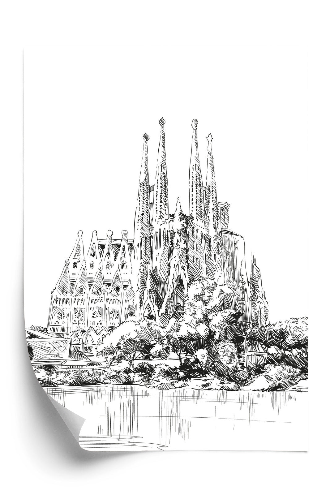 Plakat Bazylika Sagrada Familia Szkic Rama Aluminiowa Kolor Czarny