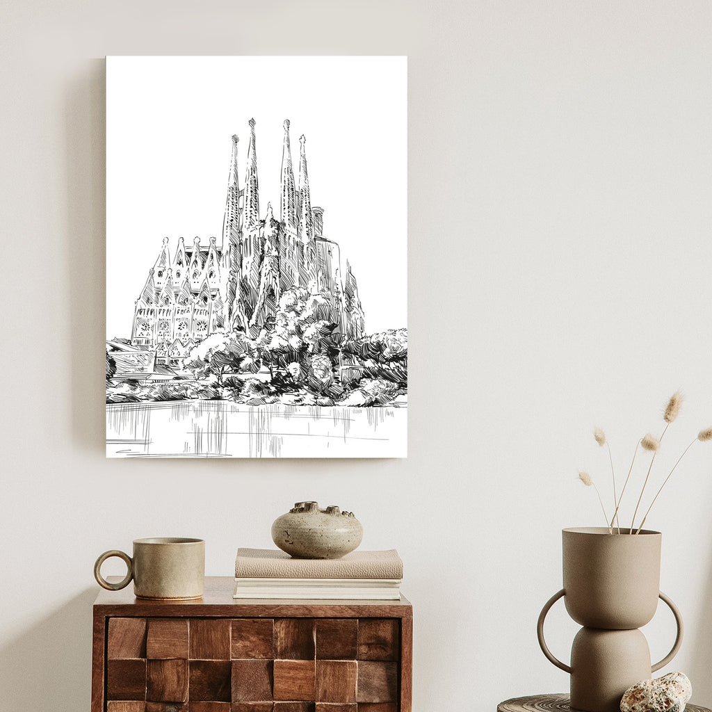 Plakat Bazylika Sagrada Familia Szkic Rama Aluminiowa Kolor Czarny