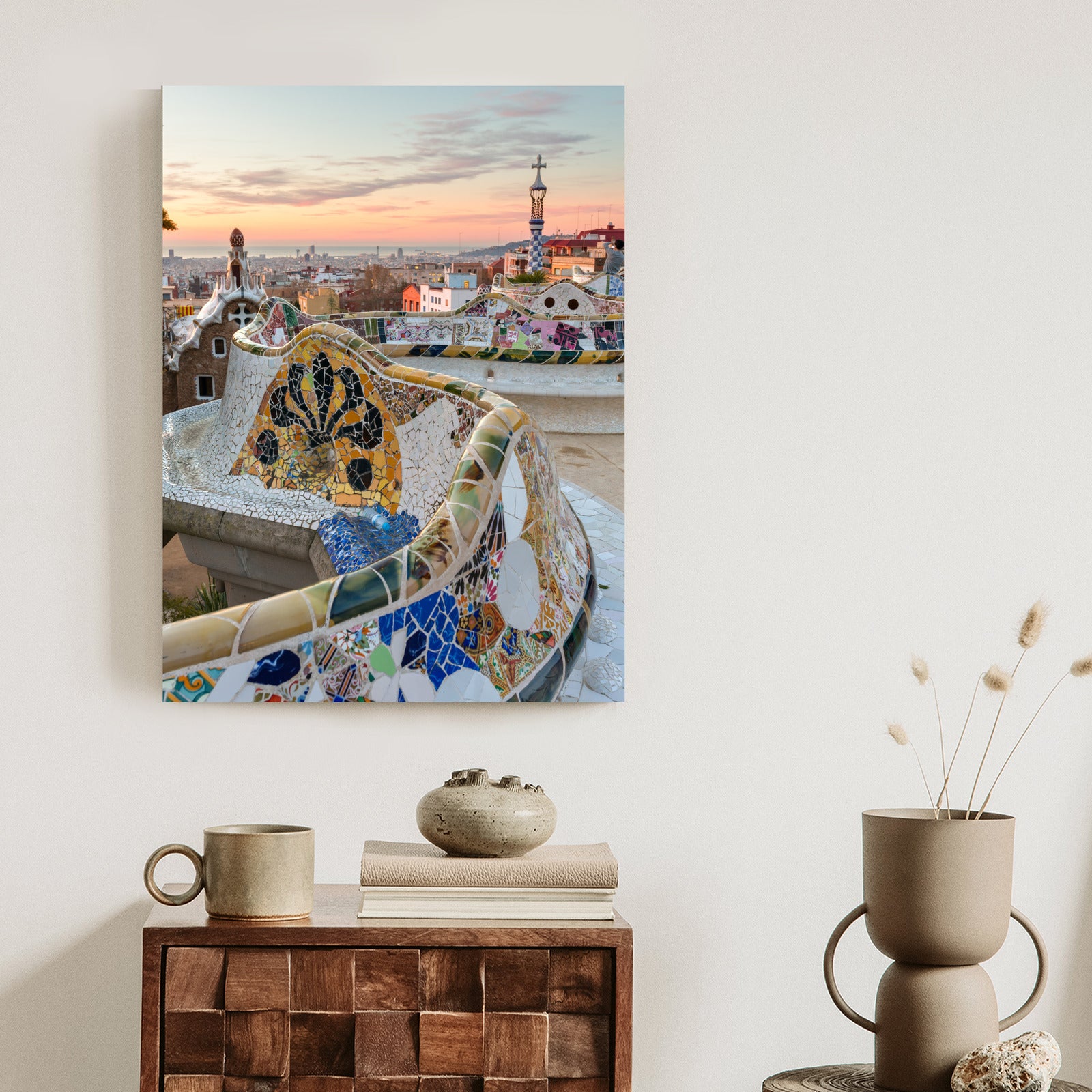 Plakat Wschód Słońca Widziany Z Park Guell W Barcelonie Rama Aluminiowa Kolor Czarny
