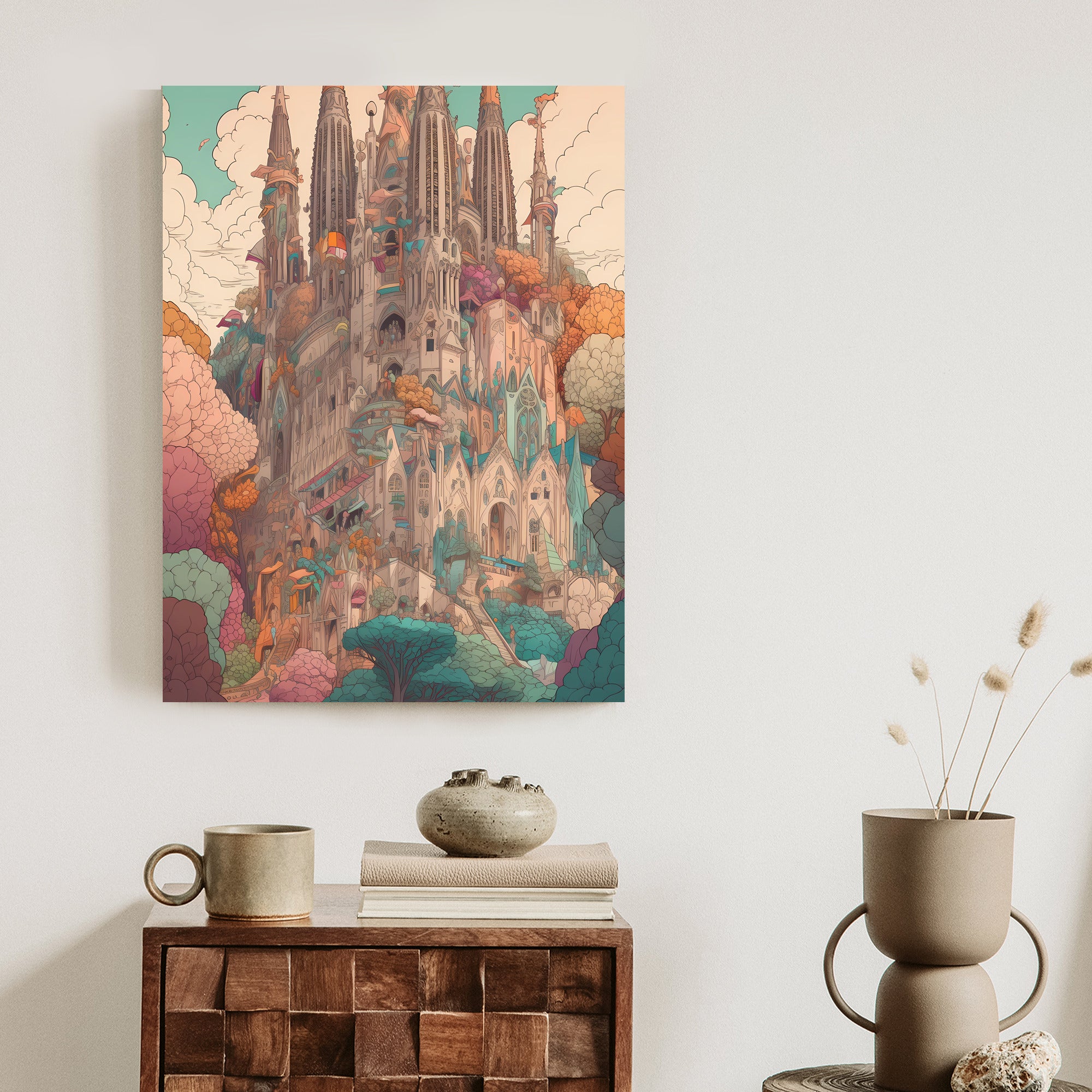 Plakat Sagrada Familia Kolorowa Ilustracja Rama Aluminiowa Kolor Czarny