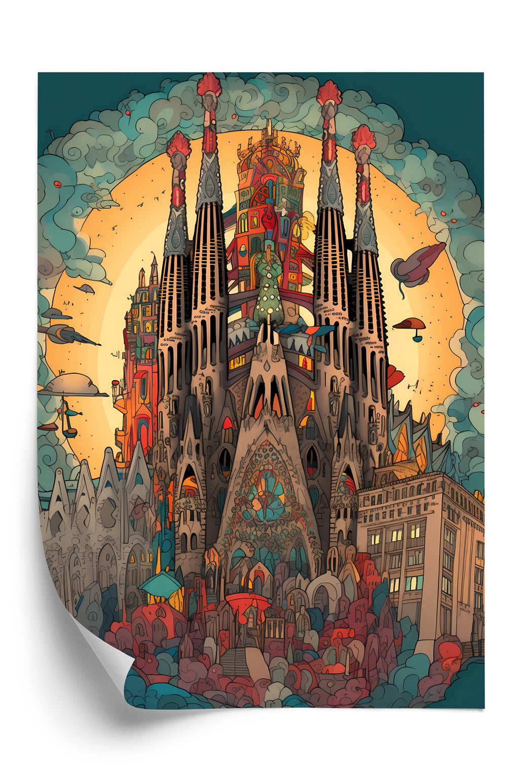 Plakat Abstrakcyjna Koncepcja Kościoła Sagrada Familia Rama Aluminiowa Kolor Czarny