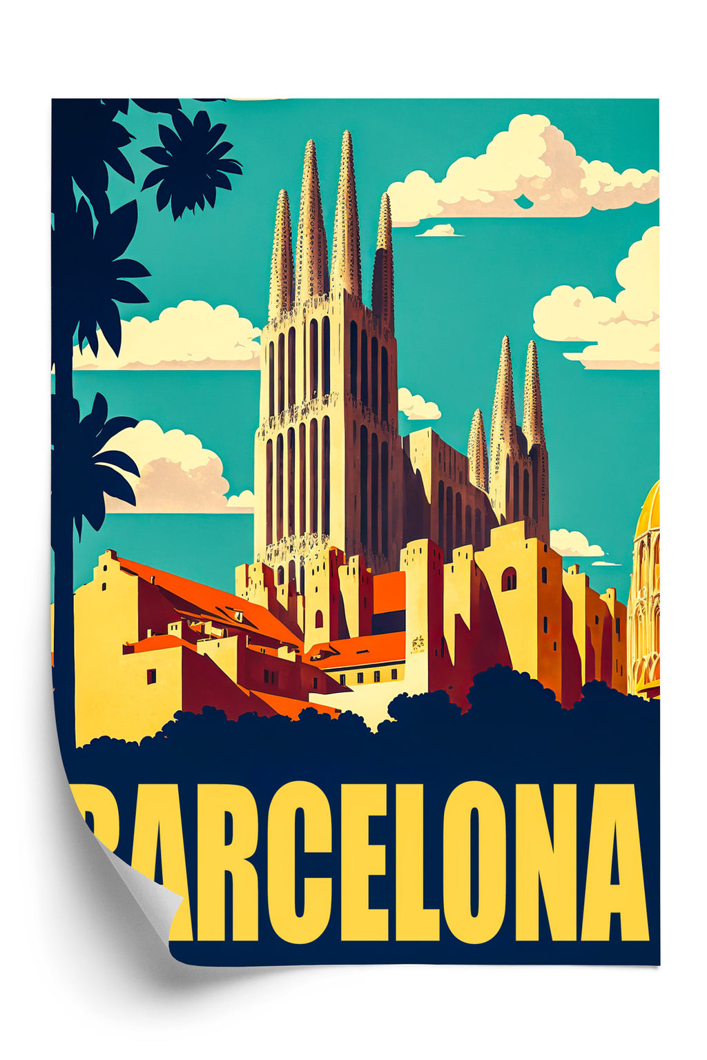 Plakat Napis Barcelona Z Sagrada Familia W Tle Rama Aluminiowa Kolor Czarny