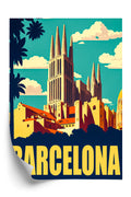 Plakat Napis Barcelona Z Sagrada Familia W Tle Rama Aluminiowa Kolor Czarny