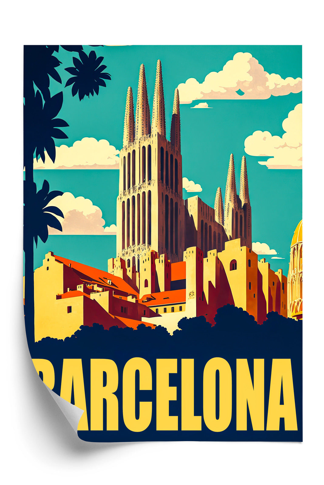Plakat Napis Barcelona Z Sagrada Familia W Tle Rama Aluminiowa Kolor Czarny