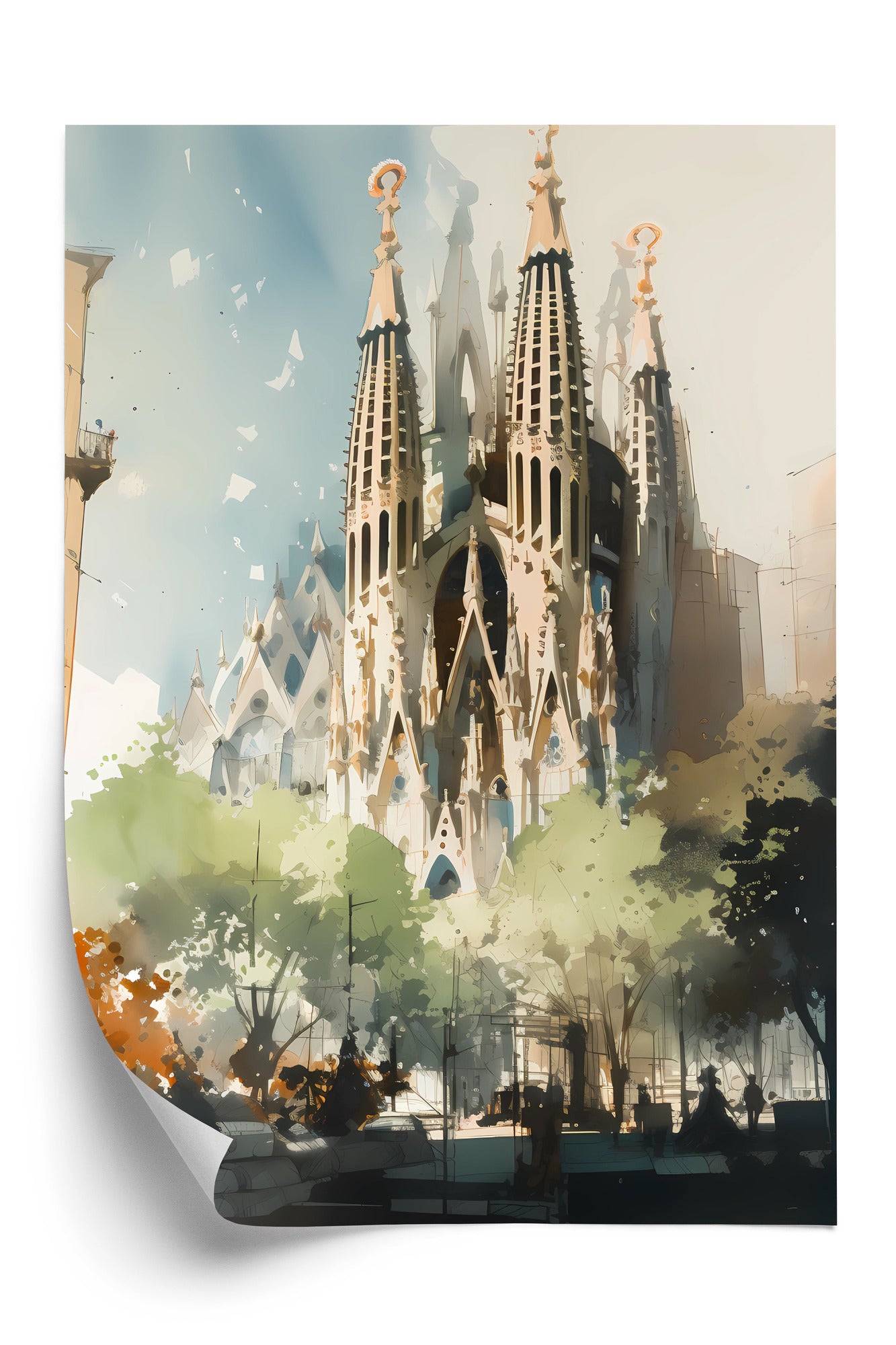 Plakat Abstrakcyjna Ilustracja Kościół Sagrada Familia Rama Aluminiowa Kolor Czarny