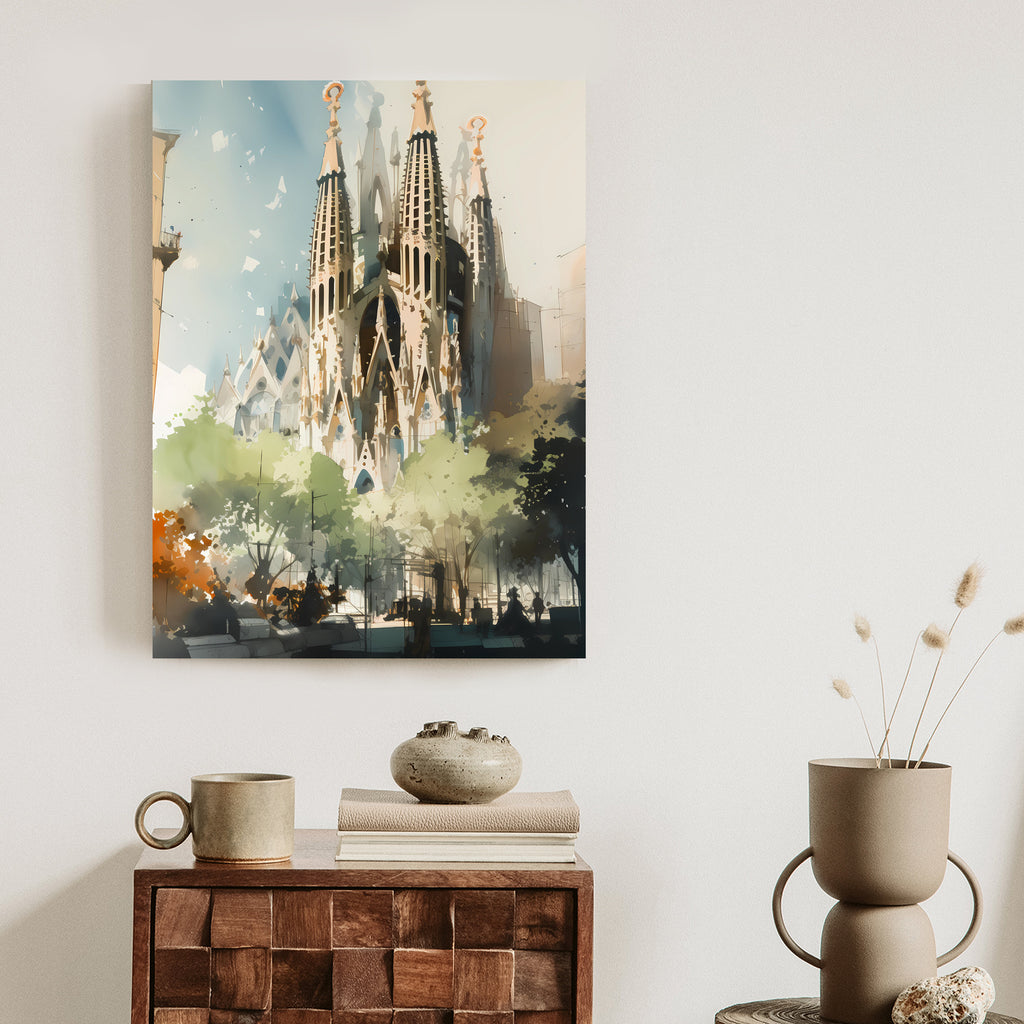 Plakat Abstrakcyjna Ilustracja Kościół Sagrada Familia Rama Aluminiowa Kolor Czarny