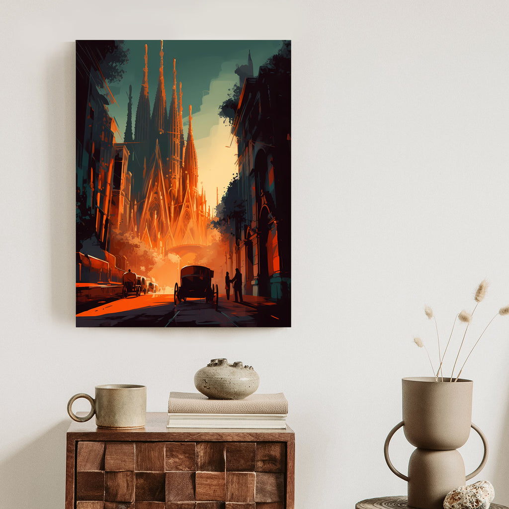 Plakat Kościół Sagrada Familia I Zachód Słońca Rama Aluminiowa Kolor Czarny