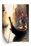 Plakat Gondola Z Bukietem Róż W Wenecji Rama Aluminiowa Kolor Czarny