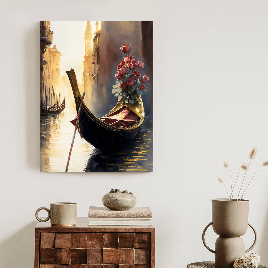 Plakat Gondola Z Bukietem Róż W Wenecji Rama Aluminiowa Kolor Czarny