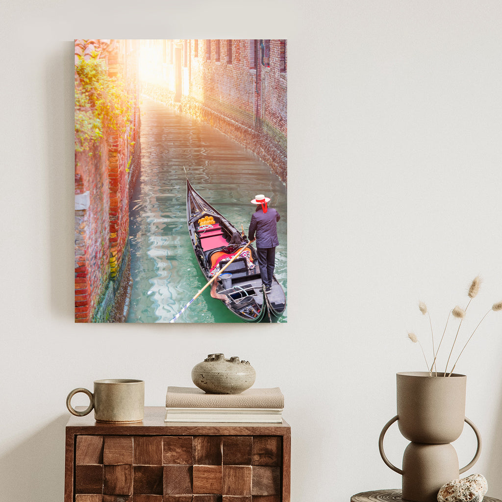 Plakat Gondolier Wenecki Na Zielonych Wodach Kanału Rama Aluminiowa Kolor Czarny