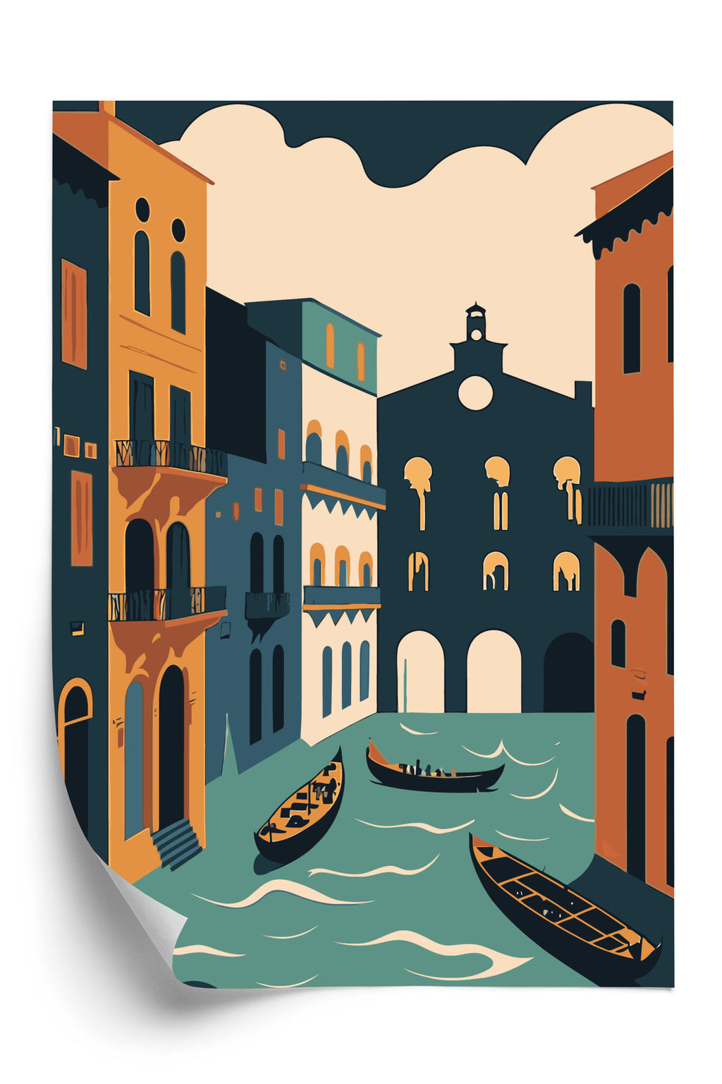 Plakat Canal Grande Z Gondolami W Wenecji Ilustracja Rama Aluminiowa Kolor Czarny