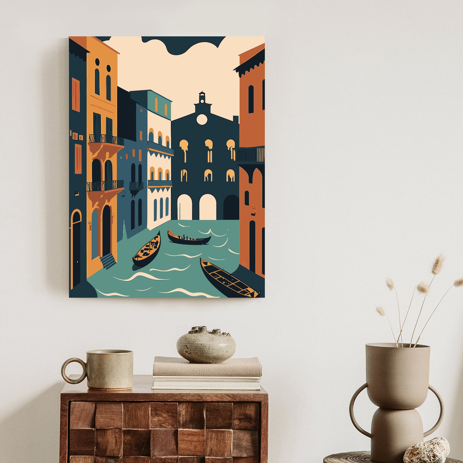 Plakat Canal Grande Z Gondolami W Wenecji Ilustracja Rama Aluminiowa Kolor Czarny
