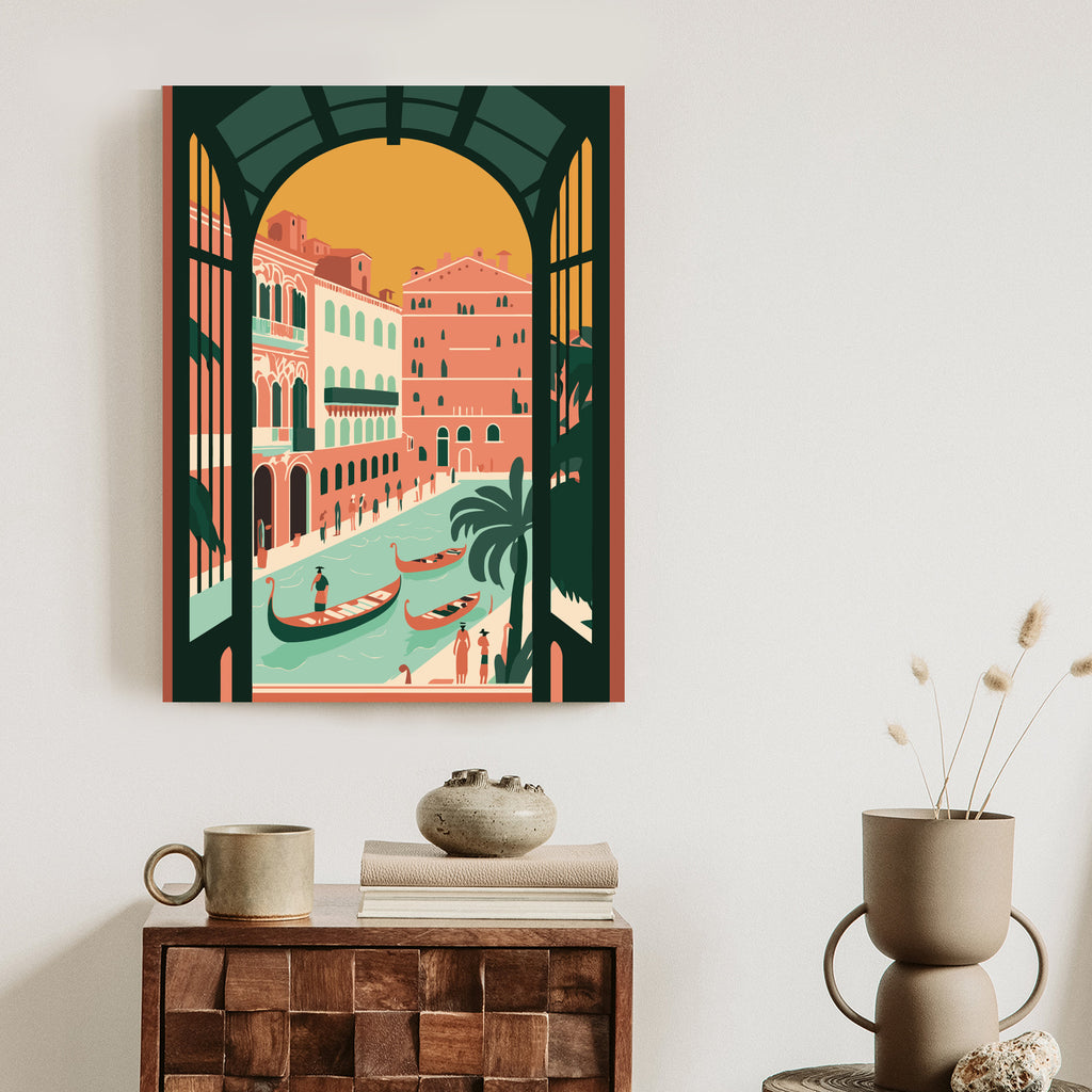 Plakat Gondole Na Weneckim Canal Grande Rama Aluminiowa Kolor Czarny