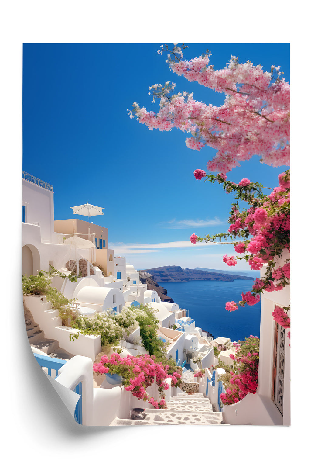 Plakat Malowniczy Widok Na Santorini Z Błękitnym Morzem Rama Aluminiowa Kolor Czarny