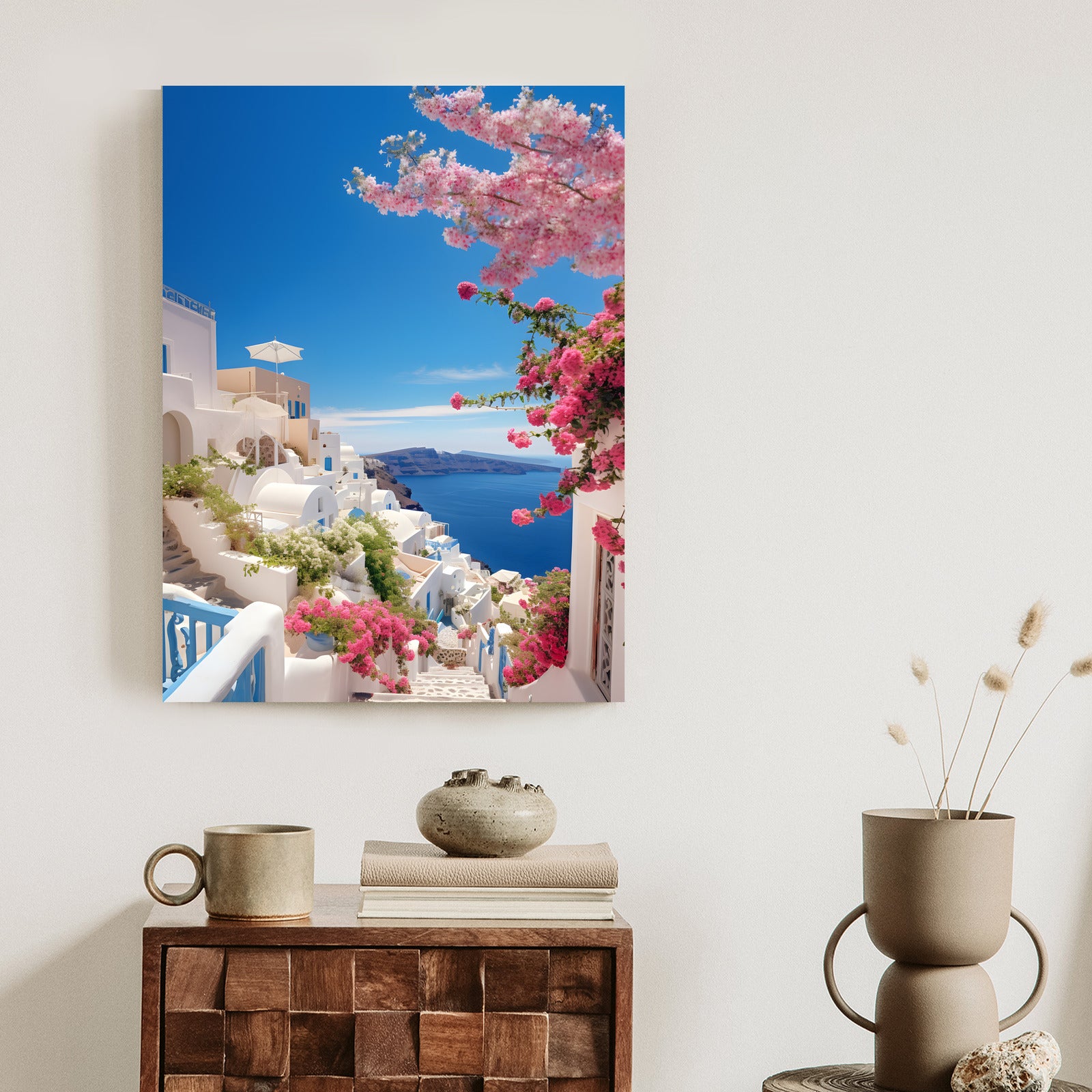 Plakat Malowniczy Widok Na Santorini Z Błękitnym Morzem Rama Aluminiowa Kolor Czarny