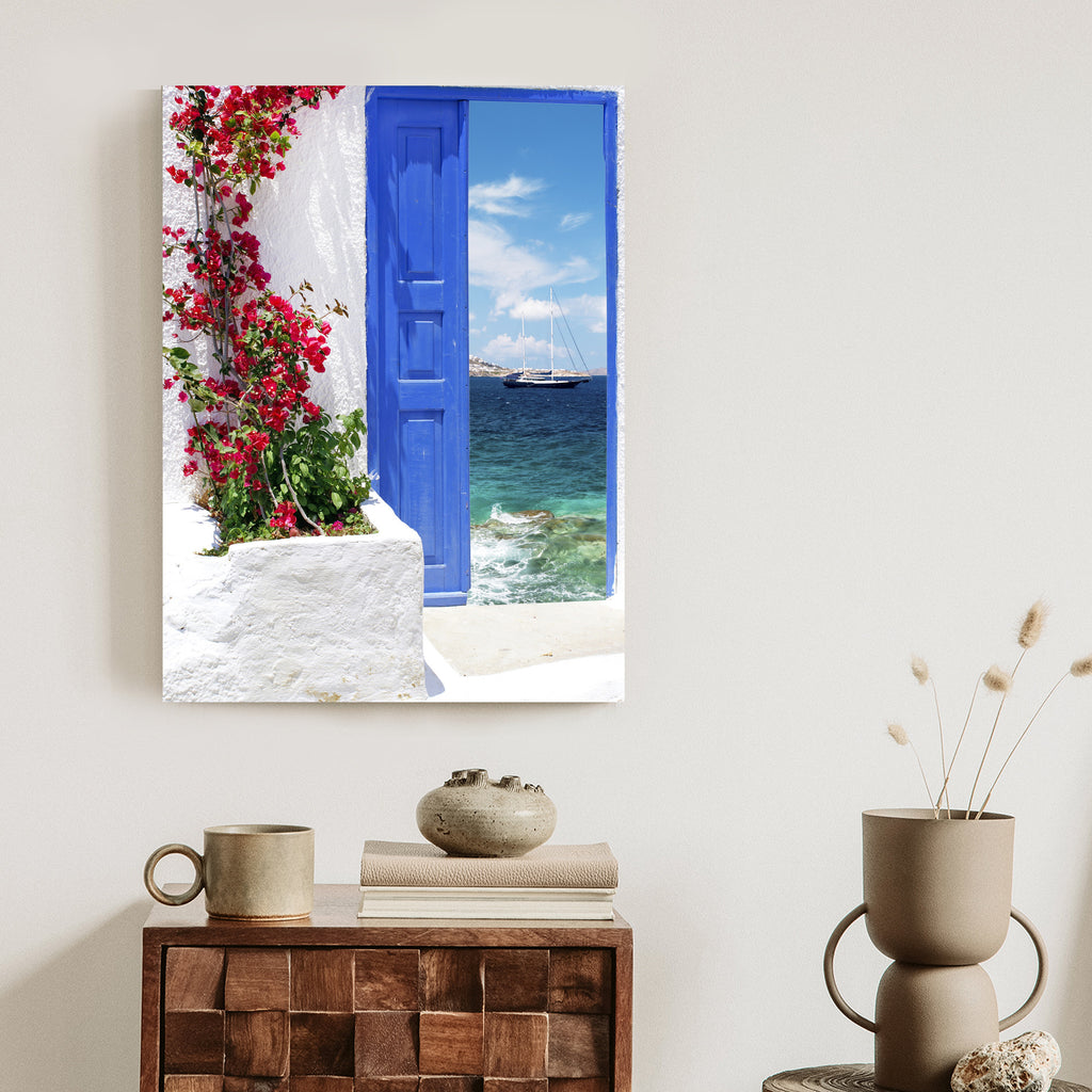Plakat Tradycyjne Greckie Drzwi Z Widokiem Na Morze Rama Aluminiowa Kolor Czarny