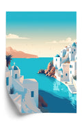 Plakat Piękne Santorini Z Błękitnym Morzem Ilustracja Rama Aluminiowa Kolor Czarny