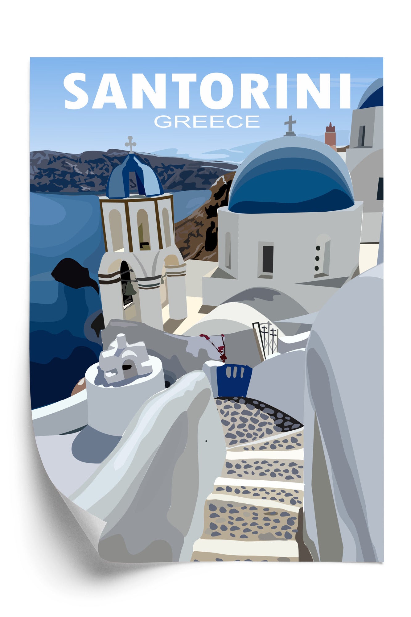 Plakat Typowe Greckie Budynki Z Niebieskimi Dachami Na Santorini Rama Aluminiowa Kolor Czarny