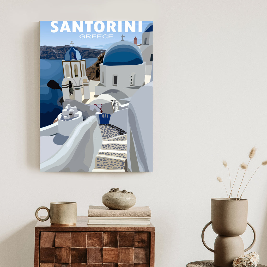 Plakat Typowe Greckie Budynki Z Niebieskimi Dachami Na Santorini Rama Aluminiowa Kolor Czarny