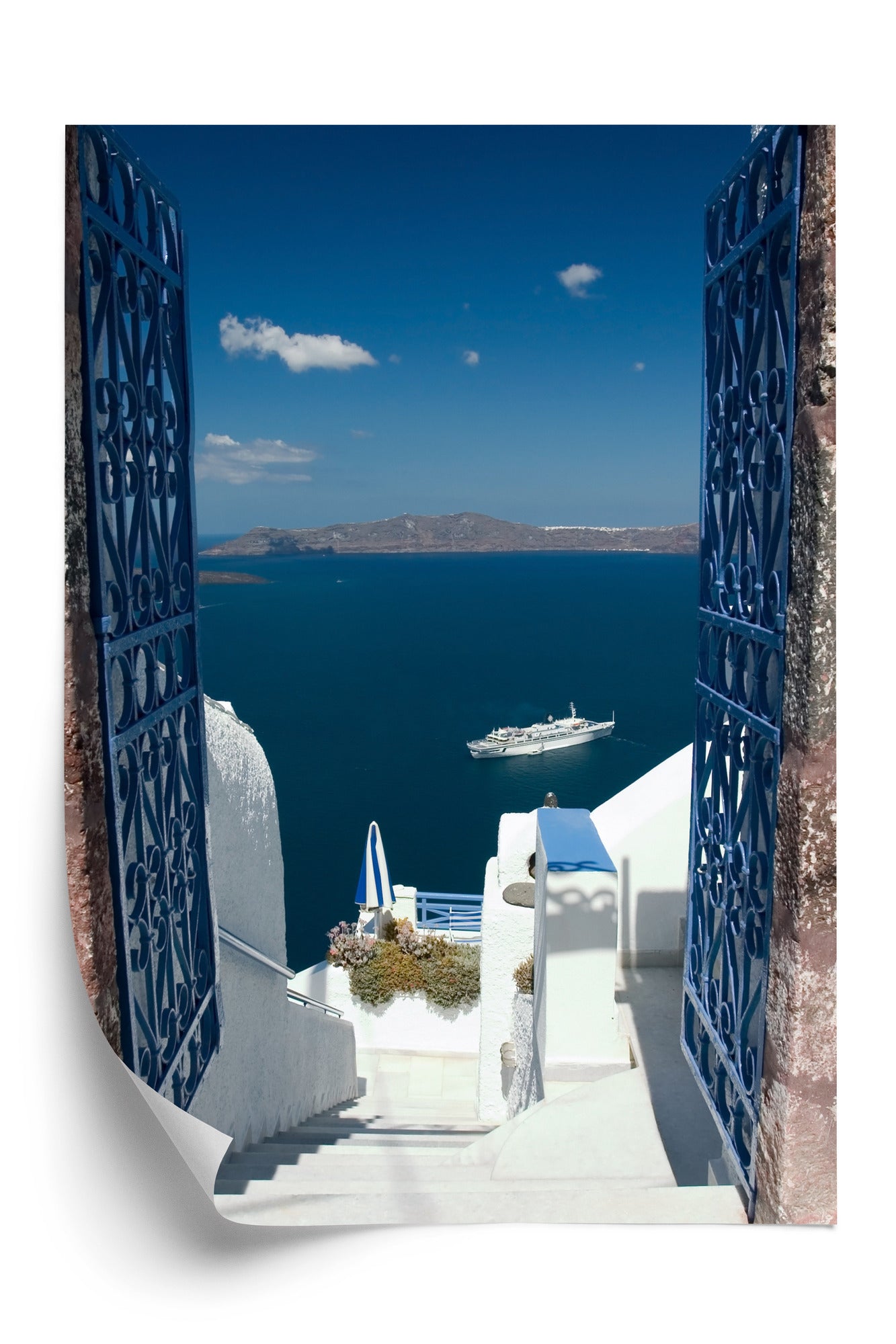 Plakat Santorini Niebieska Brama Z Widokiem Na Morze Rama Aluminiowa Kolor Czarny