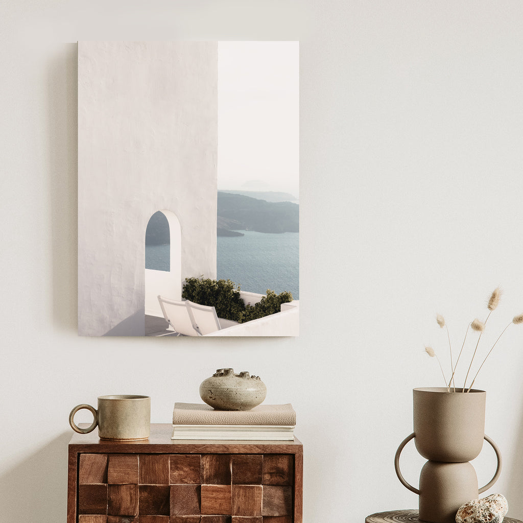Plakat Biała Architektura Na Santorini Z Widokiem Na Morze Rama Aluminiowa Kolor Czarny