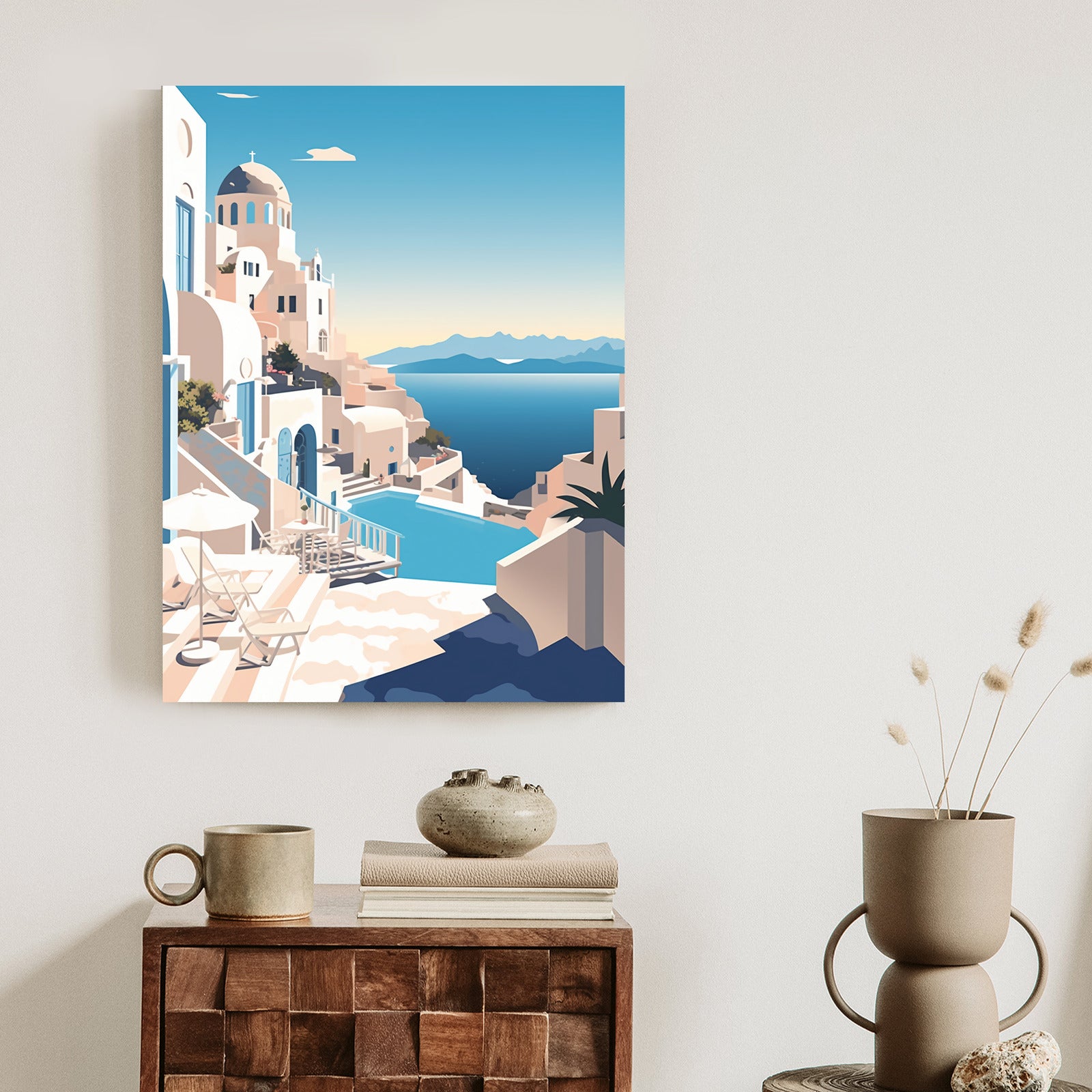 Plakat Grecka Architektura Na Santorini I Błękitne Morze Rama Aluminiowa Kolor Czarny