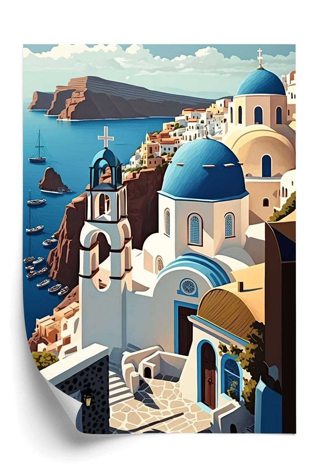 Plakat Architektura Santorini Z Widokiem Na Morze Egejskie Rama Aluminiowa Kolor Czarny