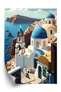 Plakat Architektura Santorini Z Widokiem Na Morze Egejskie Rama Aluminiowa Kolor Czarny
