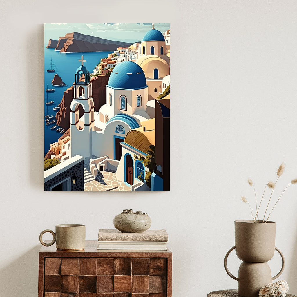 Plakat Architektura Santorini Z Widokiem Na Morze Egejskie Rama Aluminiowa Kolor Czarny