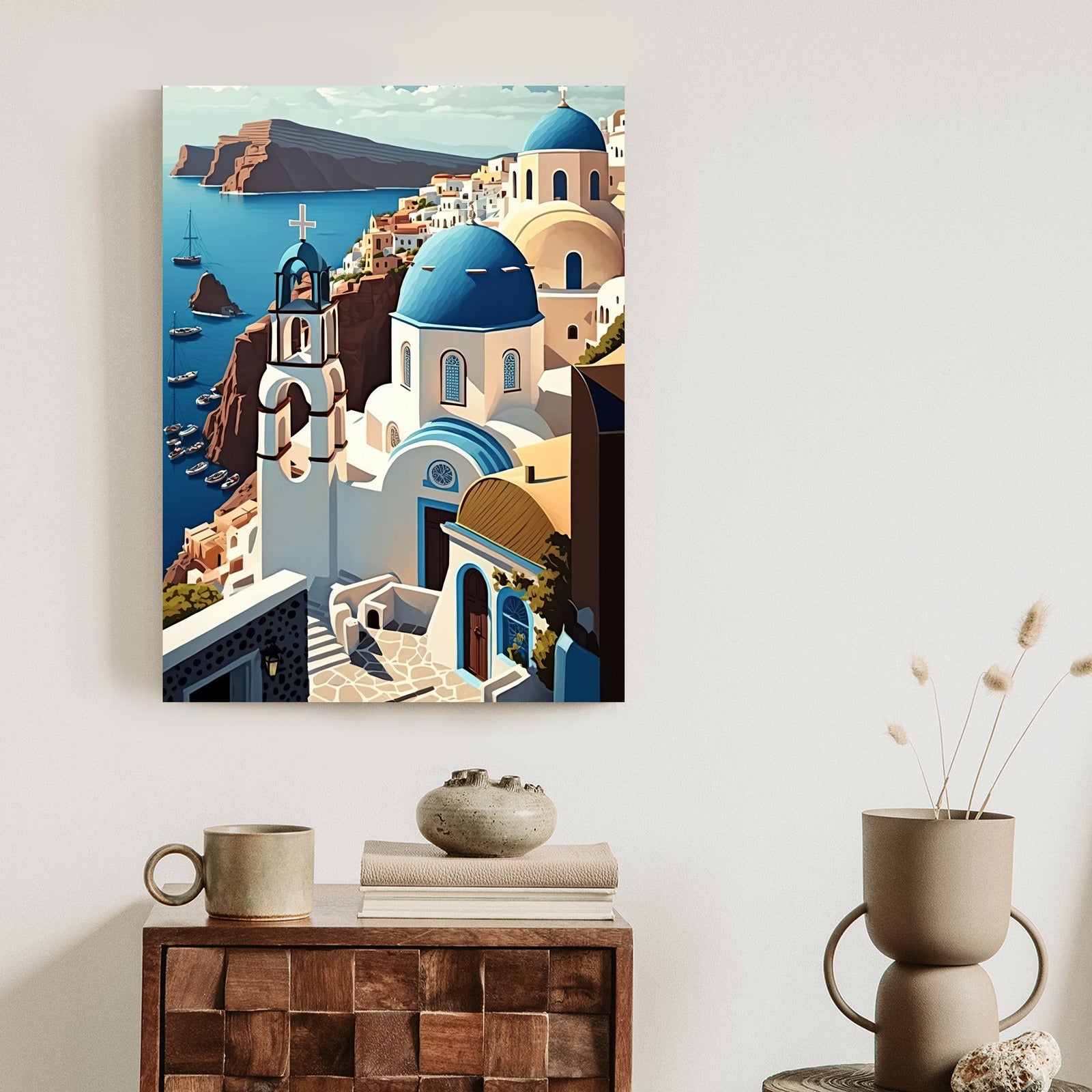 Plakat Architektura Santorini Z Widokiem Na Morze Egejskie Rama Aluminiowa Kolor Czarny