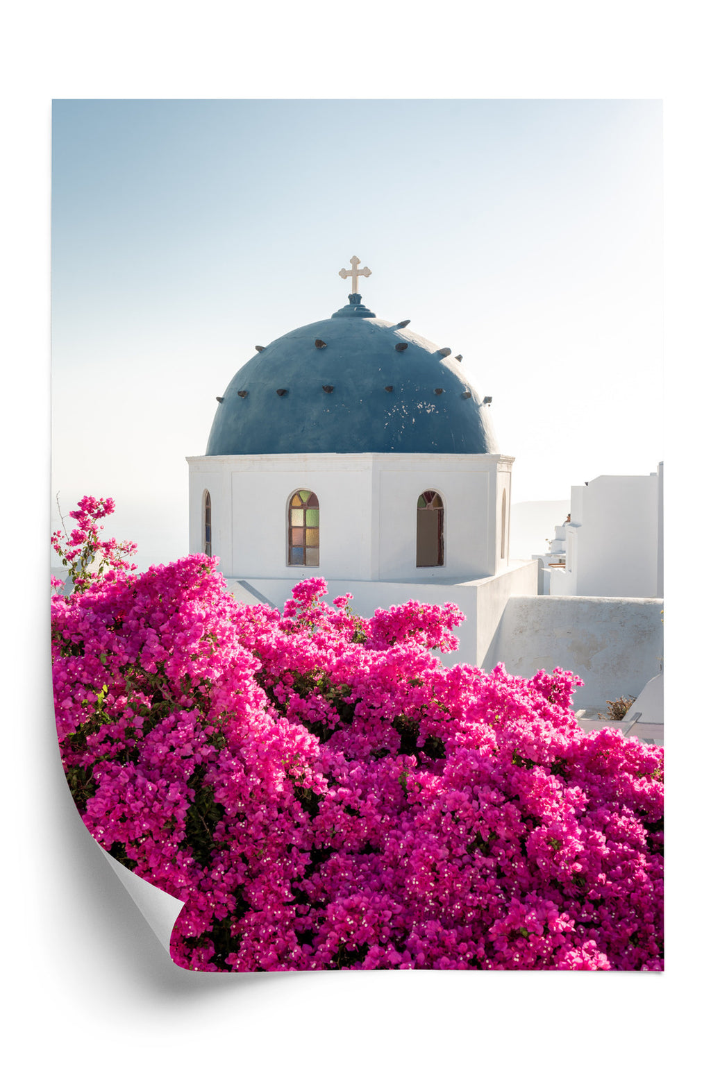 Plakat Typowa Architektura Santorini I Kwitnąca Bugenwilla Rama Aluminiowa Kolor Czarny
