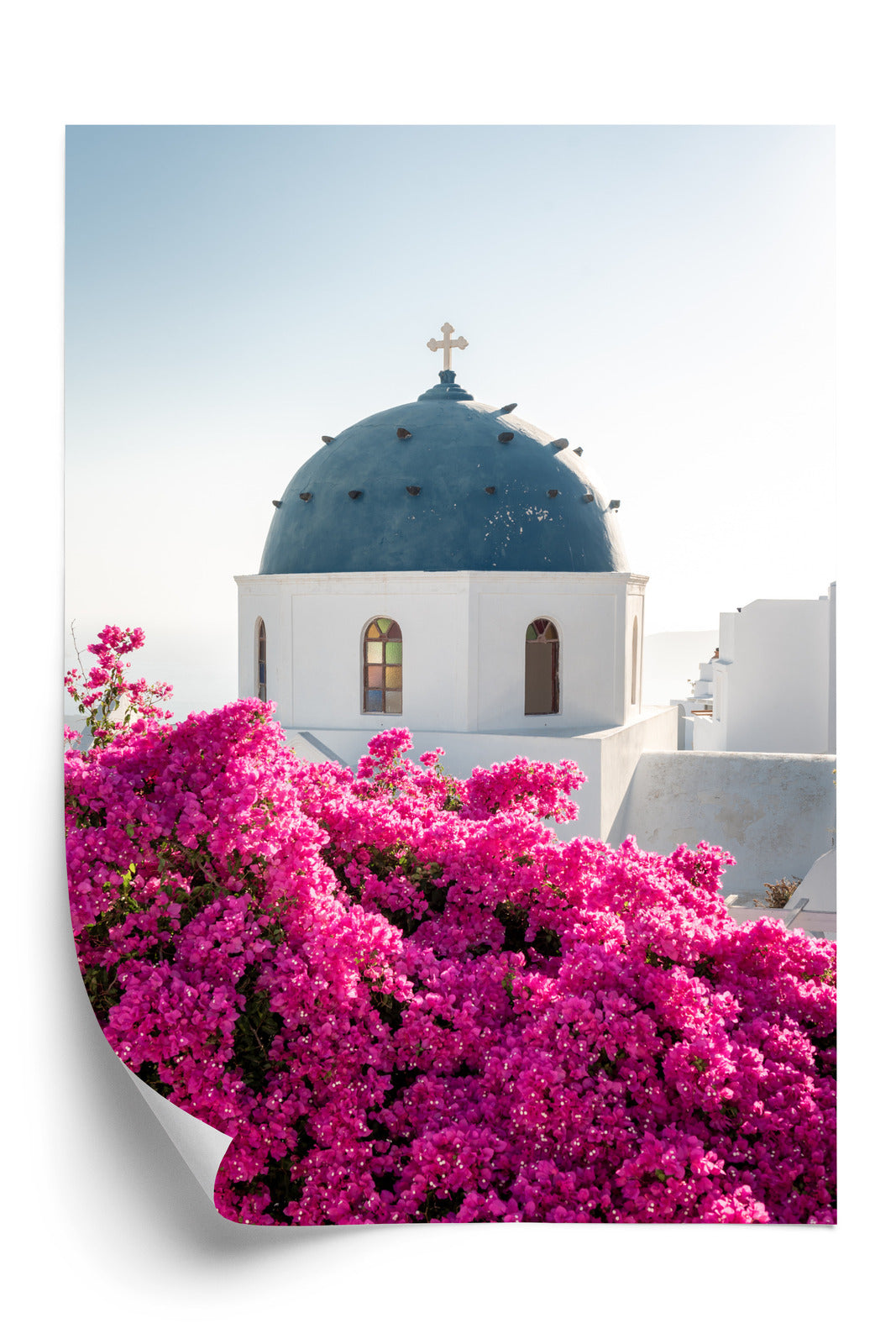 Plakat Typowa Architektura Santorini I Kwitnąca Bugenwilla Rama Aluminiowa Kolor Czarny