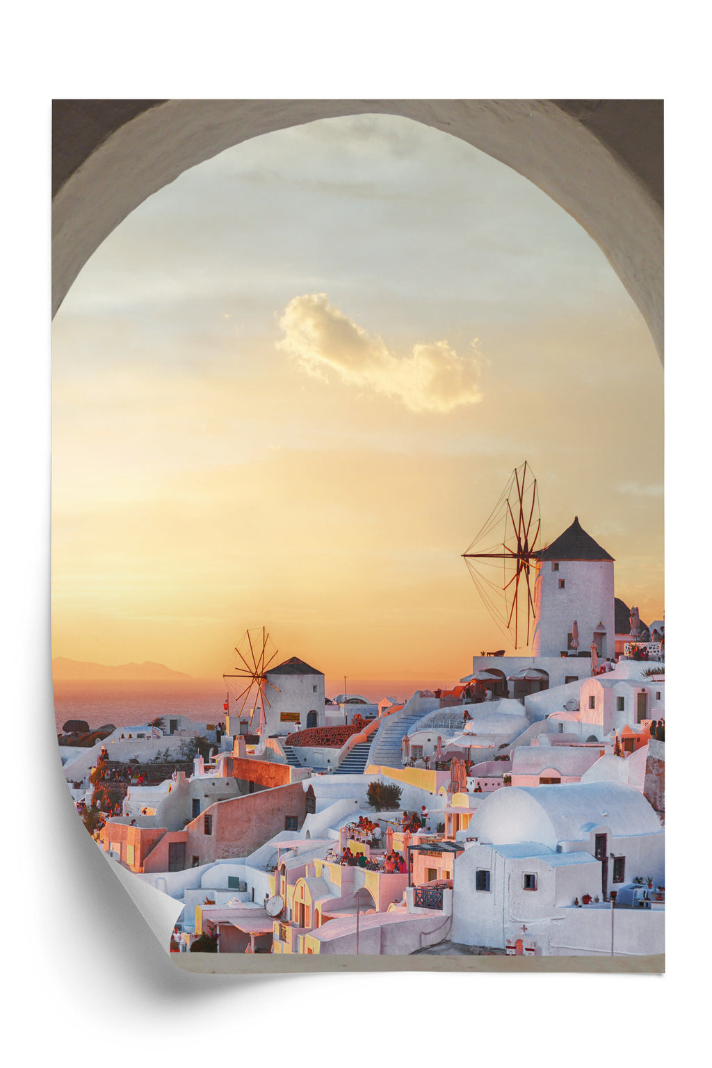Plakat Oia Na Santorini O Zachodzie Słońca Rama Aluminiowa Kolor Czarny